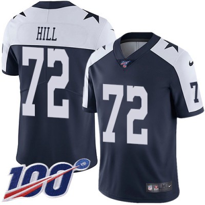 Nike Dallas Cowboys #72 Trysten Hill Navy Blue Thanksgiving Men's Stitched NFL 100th Season Vapor Throwback Limited Jersey